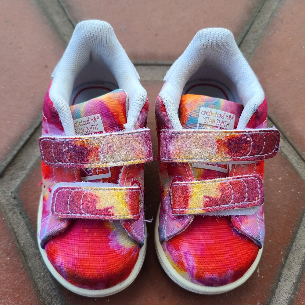 Adidas Originals Stan Smith Multicolor Tie Dye Sz 5K Velcro Sneakers